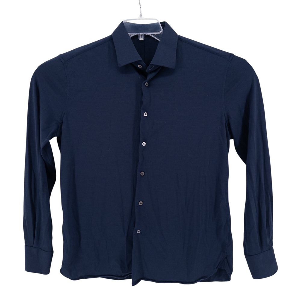 Atelier Munro Mens Size 17 (43 EU) Blue 100% Wool Dress Shirt Designer Amsterdam